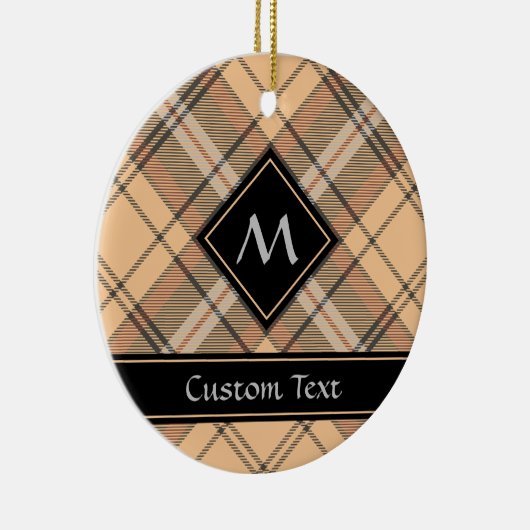 Beige en bruine Tartan Keramisch Ornament (Rechts)