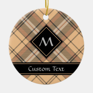 Beige en bruine Tartan Keramisch Ornament