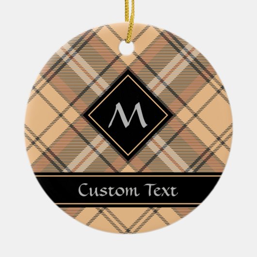 Beige en bruine Tartan Keramisch Ornament (Voorkant)