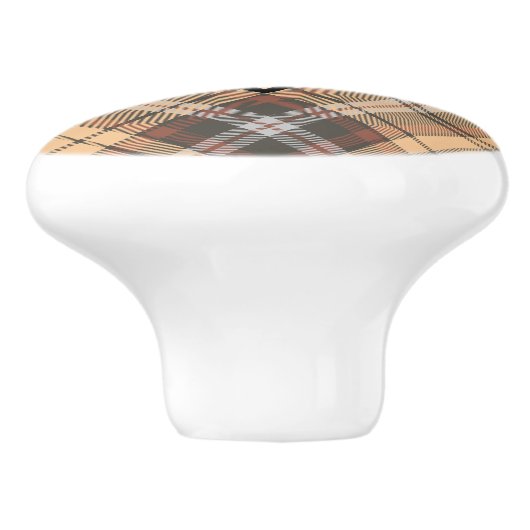 Beige en bruine Tartan Keramische Knop (Zijkant)