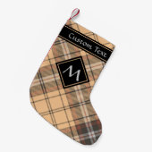 Beige en bruine Tartan Kleine Kerstsok (Voorkant (Hangend))