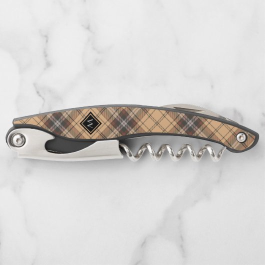 Beige en bruine Tartan Kurkentrekker (Voorkant)