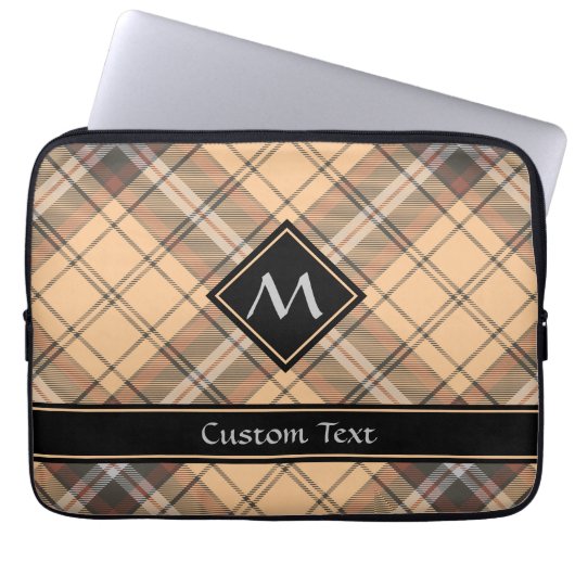 Beige en bruine Tartan Laptop Sleeve (Voorkant)
