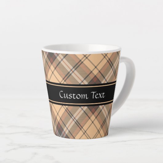 Beige en bruine Tartan Latte Mok (Rechterhoek)