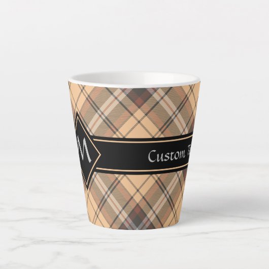 Beige en bruine Tartan Latte Mok (Voorkant)