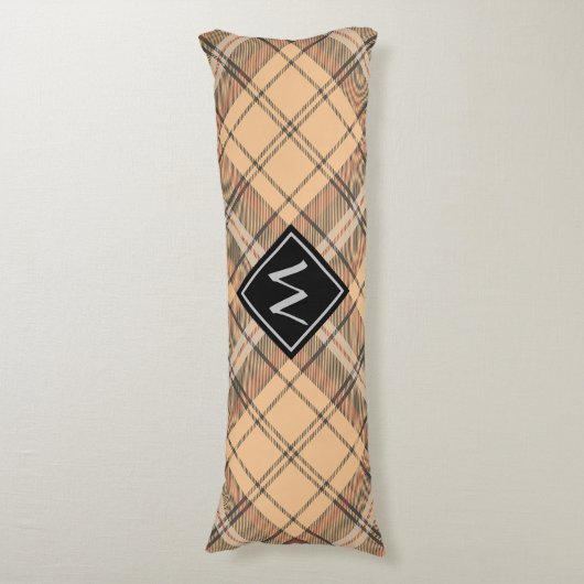 Beige en bruine Tartan Lichaamskussen (Voorkant Verticaal)
