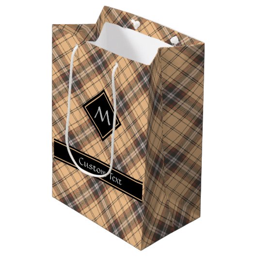 Beige en bruine Tartan Medium Cadeauzakje (Voorkant Gekanteld)