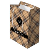 Beige en bruine Tartan Medium Cadeauzakje (Achterkant Gekanteld)