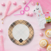 Beige en bruine Tartan Papieren Bordje (Feest)