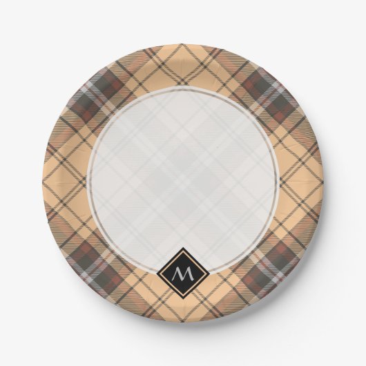 Beige en bruine Tartan Papieren Bordje (Voorkant)