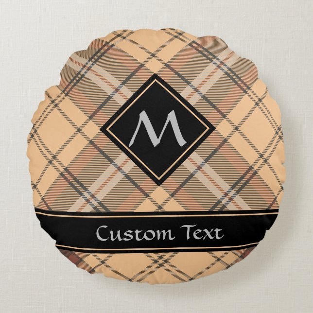 Beige en bruine Tartan Rond Kussen (Voorkant)