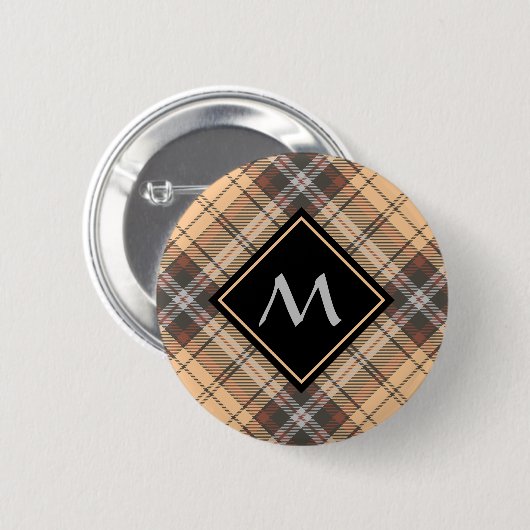 Beige en bruine Tartan Ronde Button 5,7 Cm (Voorkant /achterkant)