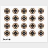 Beige en bruine Tartan Ronde Sticker (Vel)