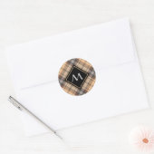 Beige en bruine Tartan Ronde Sticker (Envelop)