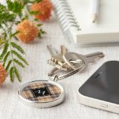 Beige en bruine Tartan Sleutelhanger (Zijkant)