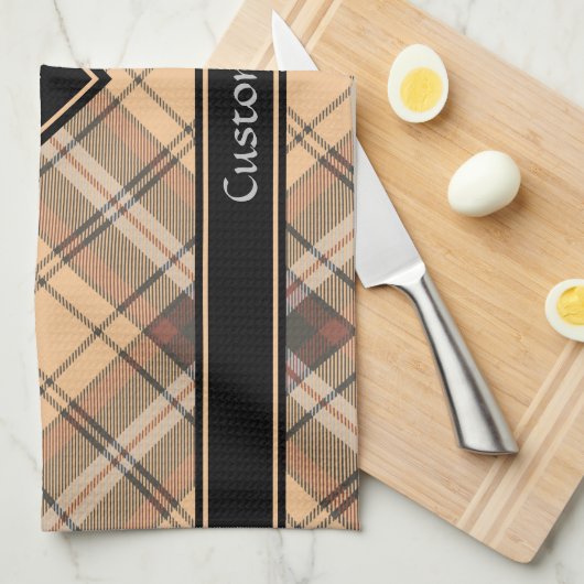 Beige en bruine Tartan Theedoek (Quarter Fold)