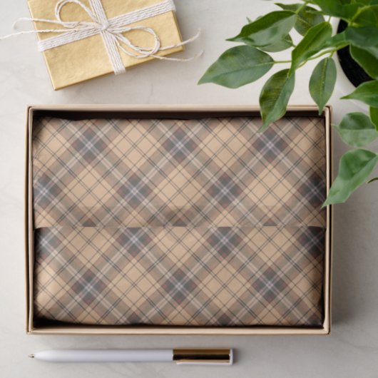 Beige en bruine Tartan Tissuepapier (Geschenk)