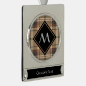 Beige en bruine Tartan Verzilverd Banner Ornament (Rechts)