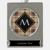 Beige en bruine Tartan Verzilverd Banner Ornament (Voorkant)