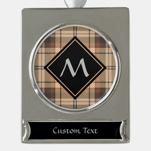 Beige en bruine Tartan Verzilverd Banner Ornament (Voorkant)