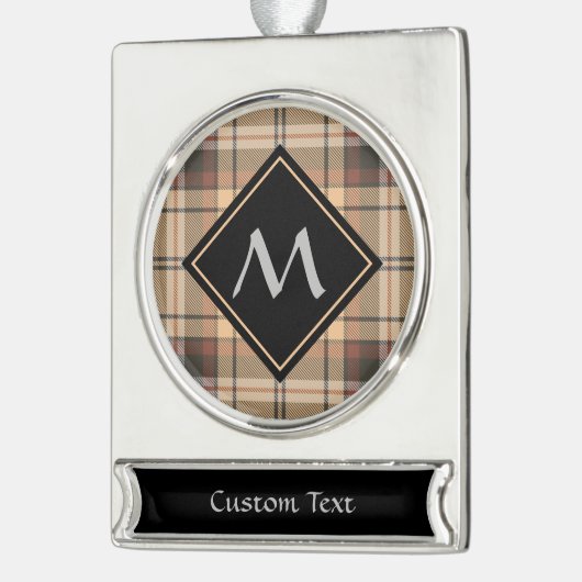 Beige en bruine Tartan Verzilverd Banner Ornament (Links)