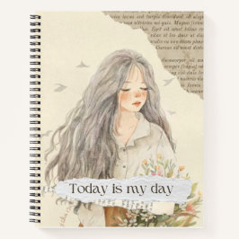 Beige en Bruine Waterverf Vrouw Illustratie Notitieboek