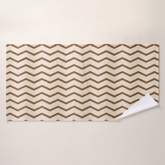 Beige en Bruine Zigzag badhanddoek (Badhanddoek)