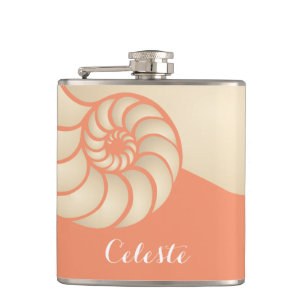 Beige en Coral Nautilus Shell met Monogram Heupfles