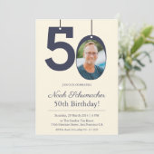 Beige en Cream  Custom Photo 50th Birthday Kaart (Staand voorkant)