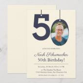 Beige en Cream  Custom Photo 50th Birthday Kaart (Voorkant / Achterkant)