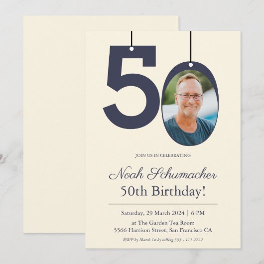 Beige en Cream Custom Photo 50th Birthday Kaart (Voorkant / Achterkant)