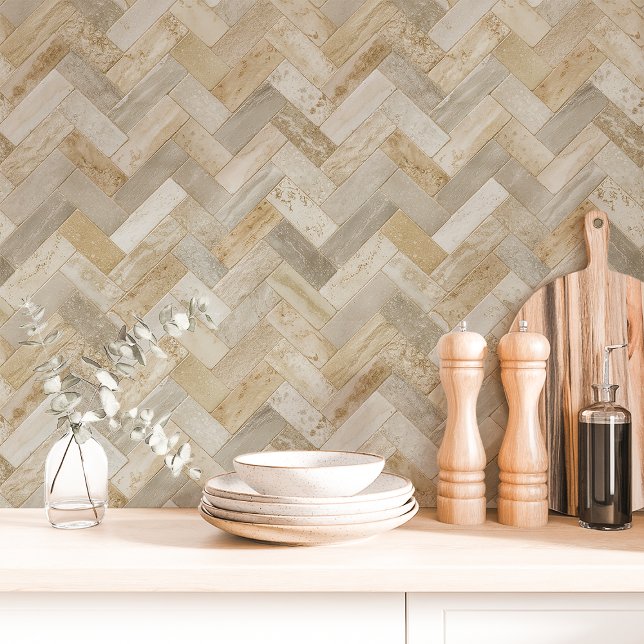Beige en Crème Herringbone Chevron Behang (Creator heeft geüpload)