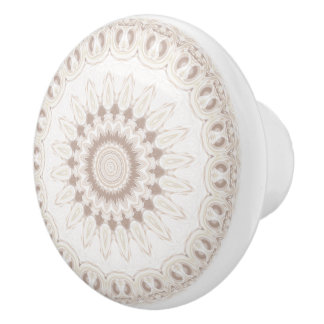 Beige en Crème Mandala Patroon Keramische Knop