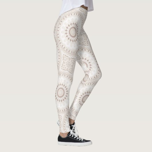 Beige en crème Mandala patroon Leggings (Rechts)