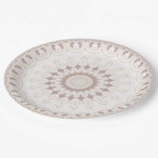 Beige en crème Mandala patroon Papieren Bordje (Gekanteld)