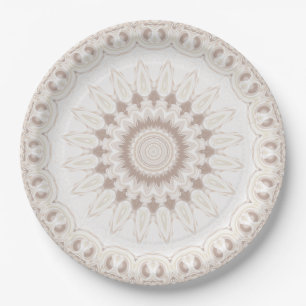 Beige en Crème Mandala Patroon Papieren Bordje