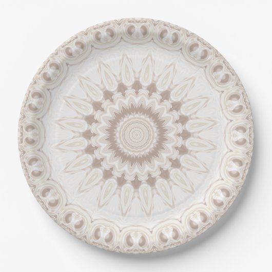 Beige en crème Mandala patroon Papieren Bordje (Voorkant)