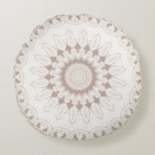 Beige en Crème Mandala Patroon Rond Kussen