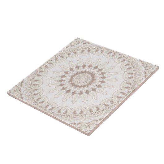 Beige en crème Mandala patroon Tegeltje (Zijkant)