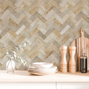 Beige en crème visgraat Chevron Behang