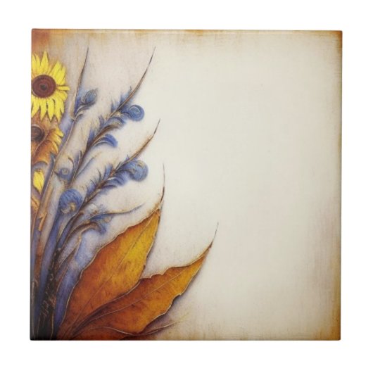 Beige en flora gedetailleerd Keramische Tegel Tegeltje (Voorkant)