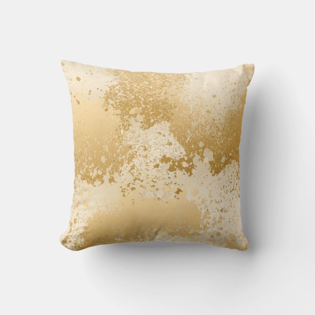 Beige en Gold Paint Splatter Kussen (Voorkant)