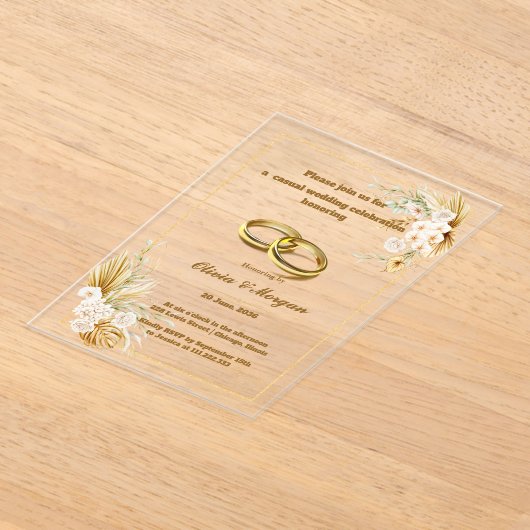 Beige en gouden eenvoudige acryl trouwkaarten acryl uitnodigingen (Laagn)
