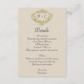 Beige en Gouden Elegantie Monogrammed Crest Bruilo Informatiekaartje (Voorkant)
