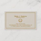Beige en gouden klassieke advocaat bij Law 2 Visitekaartje (Achterkant)