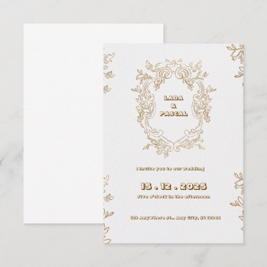  Beige en Gouden Kleur Huwelijksuitnodiging Kaart (Voorkant / Achterkant)