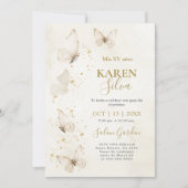 Beige en gouden vlinders Quinceañera Uitnodiging (Voorkant)