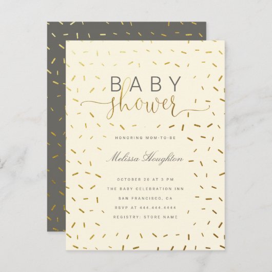 Beige en goudprinkle Genderneutraal Baby shower Uitnodiging Briefkaart (Voorkant / Achterkant)