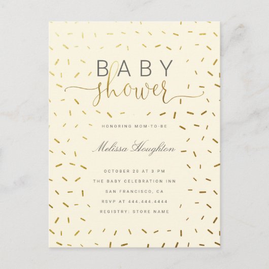 Beige en goudprinkle Genderneutraal Baby shower Uitnodiging Briefkaart (Voorkant)