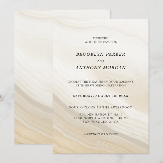 Beige En Grijs Gemarmerde Trouwdag Kaart (Voorkant / Achterkant)